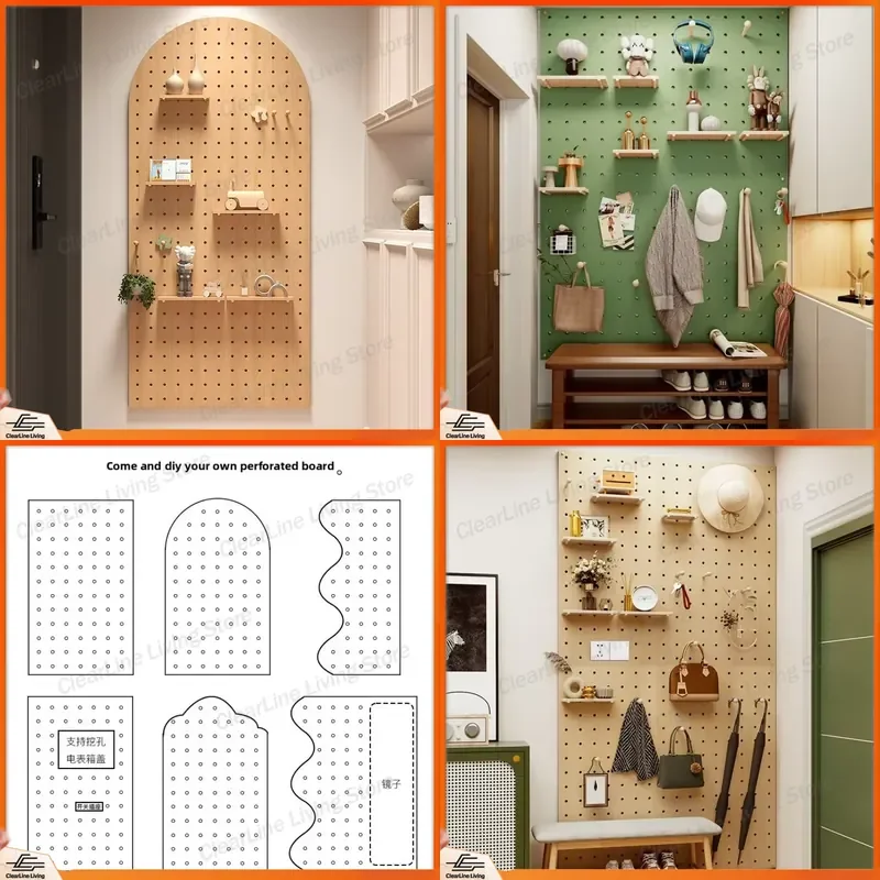 for Solid Wood Pegboard Wall Panel Storage Rack Hanging Board Entryway Hallway Decor No Drilling Wall Mounted Living Room
