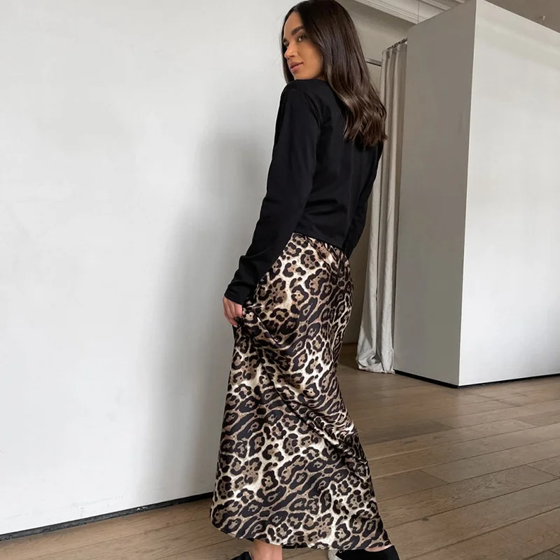 Falda ajustada con estampado de leopardo para mujer, prenda informal de cintura alta, de longitud media, versátil, nueva tendencia de nicho, otoño