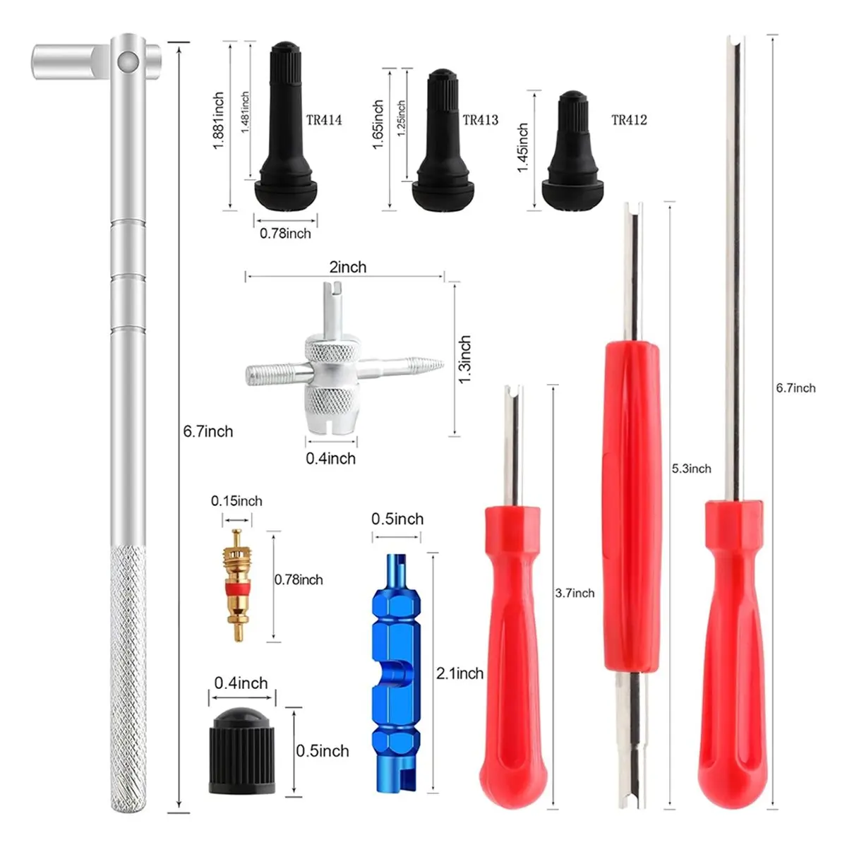 Winter Essential 45 PCS Valve Stem Core Removal Replacement Tool Kit,Tire Valve Stem Removal Tool and TR412, TR413, TR414 Valve