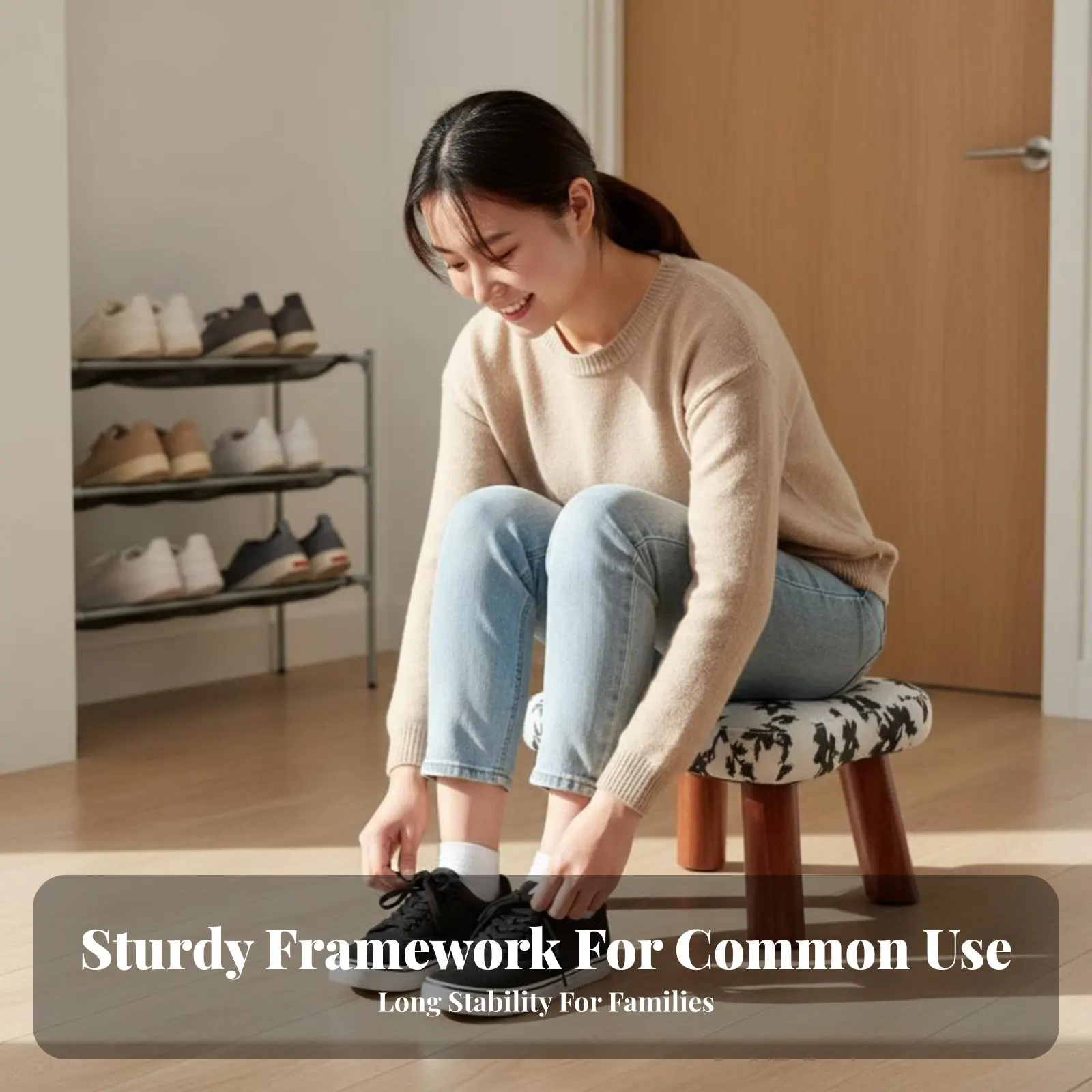 

Upholstered Shoe-Changing Bench hardwood Wood Legs Upholstered Changing Stool Traditional Chinese Design Soft Padded pad