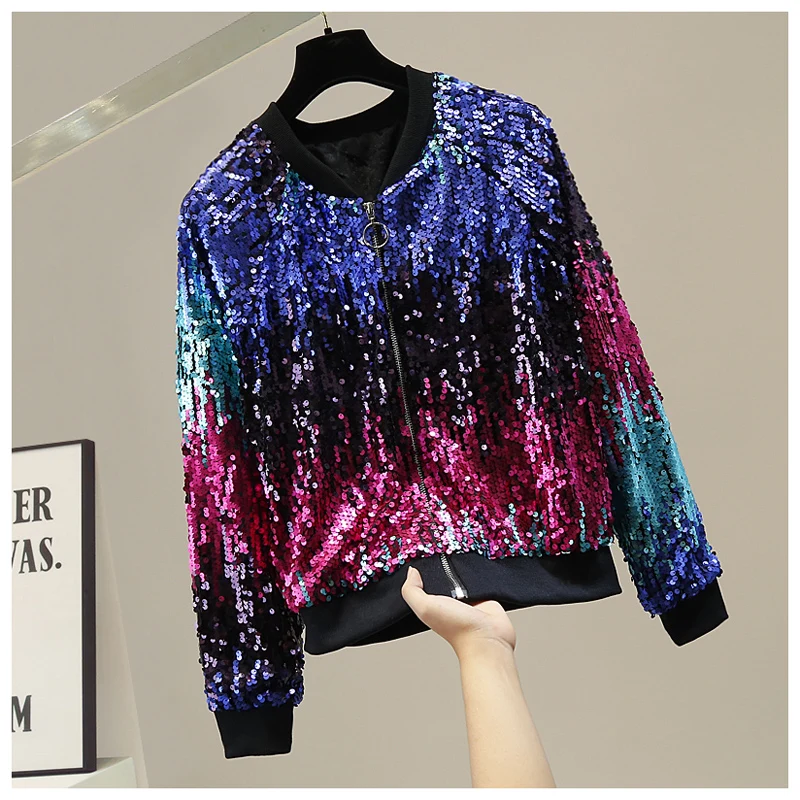 Giacca con paillettes cappotto donna Streetwear Colorful