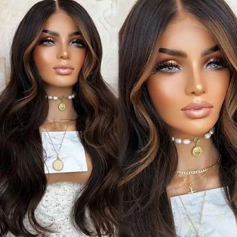 Glueless Long 26 inch Highlight Brown Body Wave HD Lace Jewish 5x5 Silk Base European Human Hair Wig For Women BabyHair