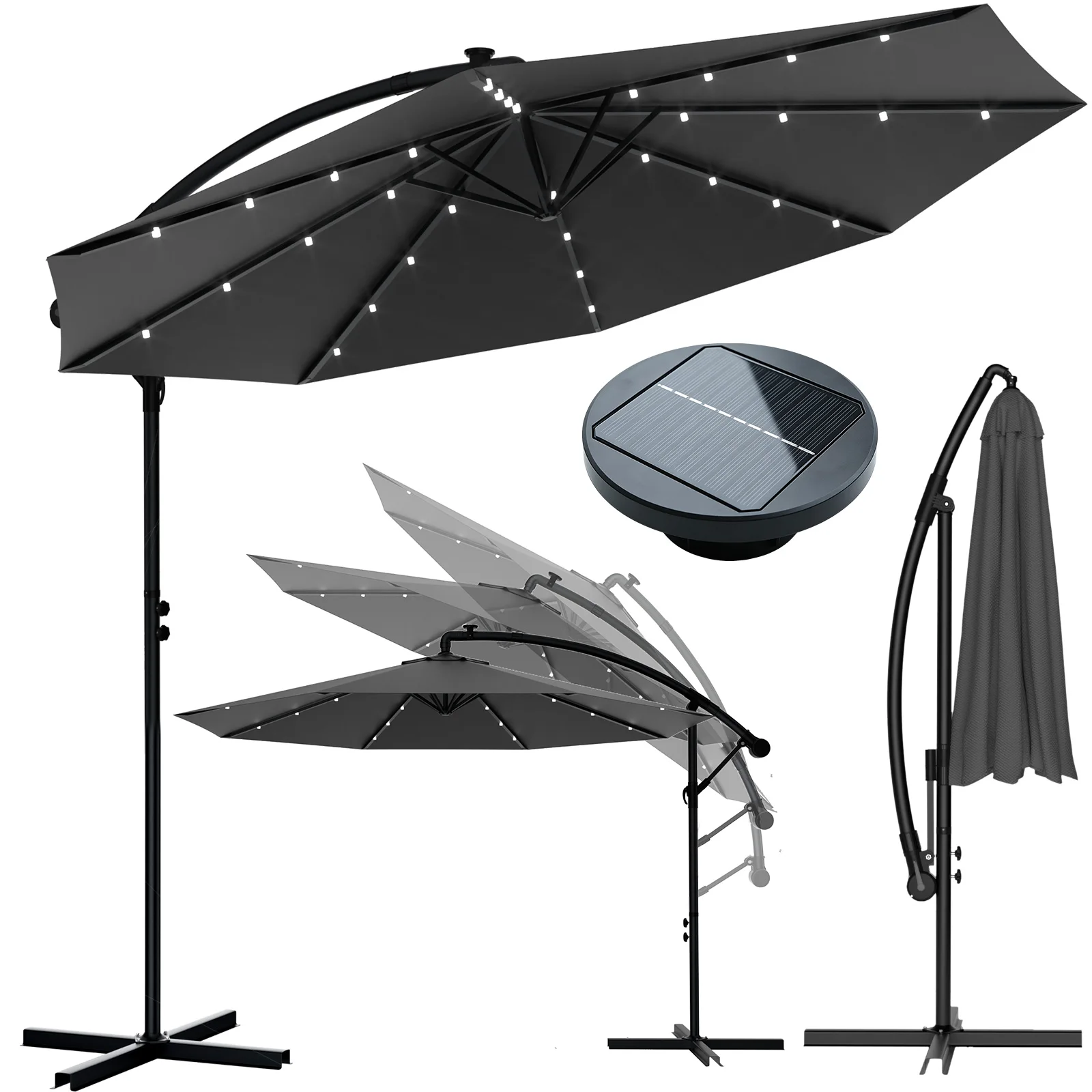 Parasol Soontrans 3,5 m avec manivelle et base croisée - Parasol et parapluie de jardin avec 8 baleines et ouverture ventilée