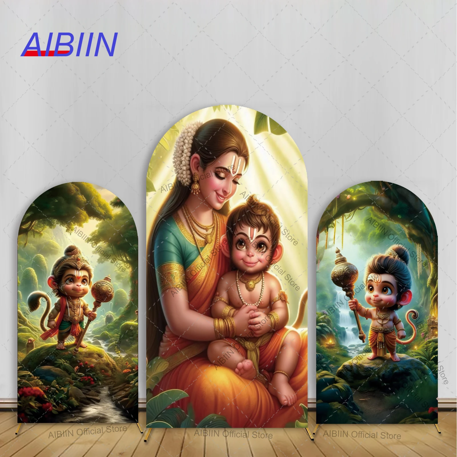 

Hanuman Baby Shower Arch фон крышка индийский Король обезьян мальчик день рождения торт портрет вечерние Декор Hanumanji фон для фотозоны