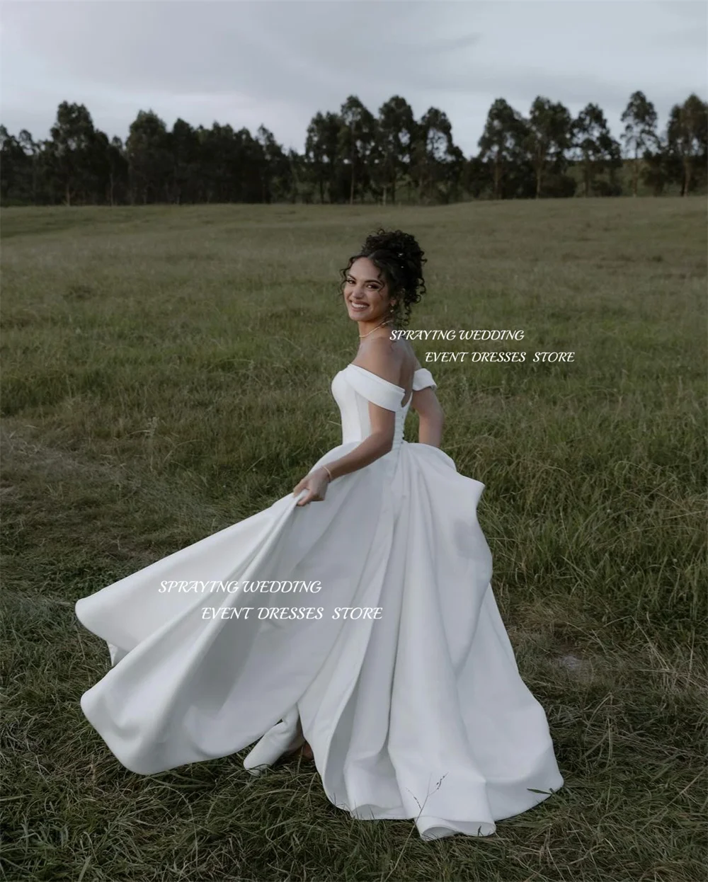 SPRAYING Simple White Strapless Satin Wedding Dresses Floor-Length Long Bridal Gown Side High Slit Photo Shoot Wedding Robe