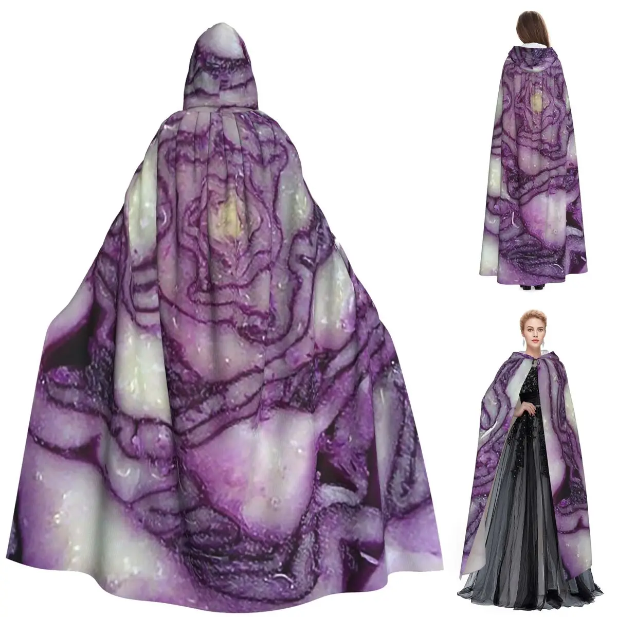 Fresh Cabbage Leaf Texture Long Hooded Cloak Witch Medieval Costume Cosplay Cape
