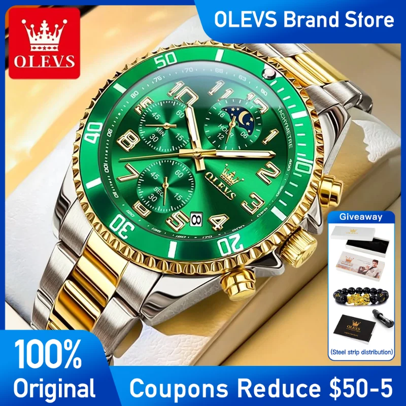 

OLEVS Watches For Men Fashion Luxury Stainless steel Brand Quartz Watch Three Small Dial Waterproof calendar Chronograph