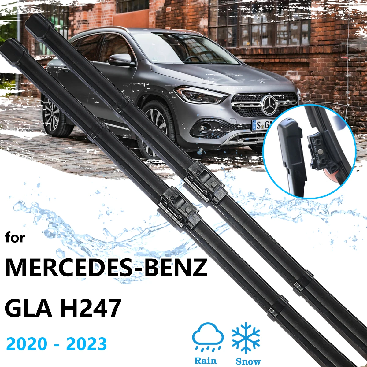 3x For Mercedes-Benz GLA H247 MK2 EQA 2020 2021 2022 2023 Front Rear Wiper Blades Set Brushes Washers Window Cleaning Accessorie