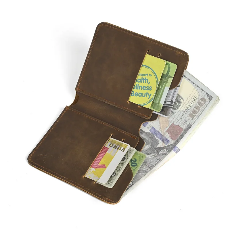 Short Wallet for Men, Genuine Top-Grain Crazy Horse Leather Bifold, Multi-Card ID Holder
