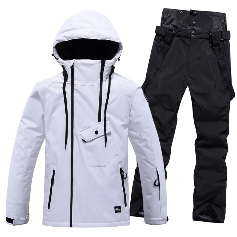 Couples Fashion Colorful Ski Jacket Bibs Pants Set Women Hooded Reflective Ski Wear Warm Waterproof Ski Suit Snowboard Equipment