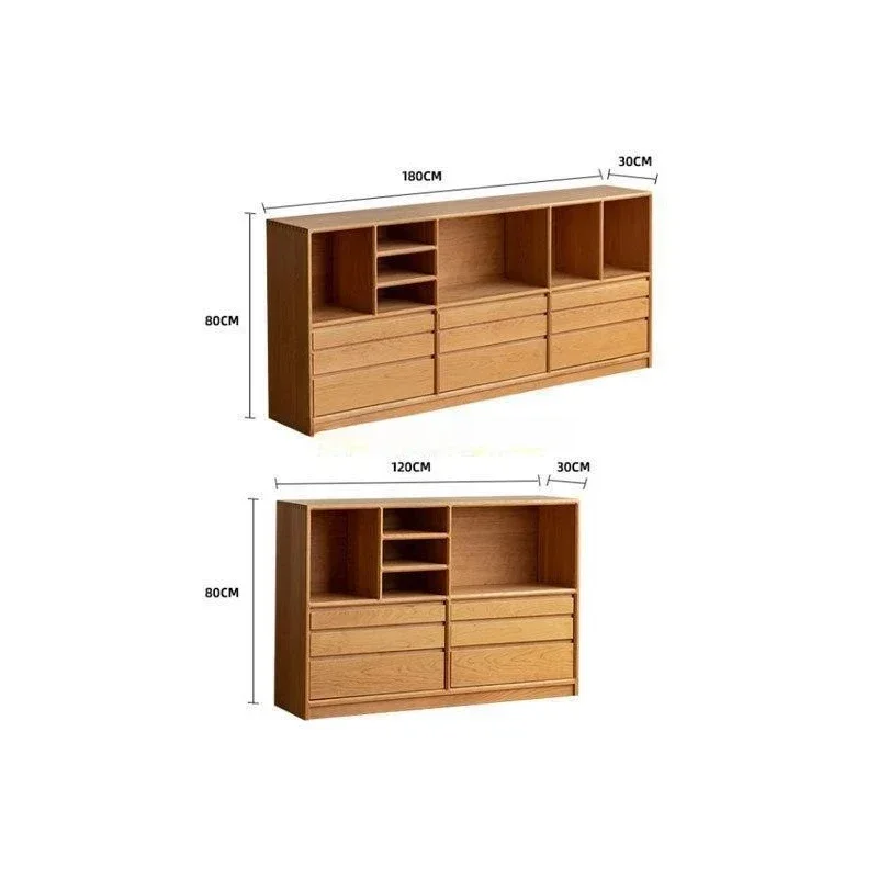 

Japanese-style Nordic solid wood low bookcase, cherry wood floor-to-wall combination shelf