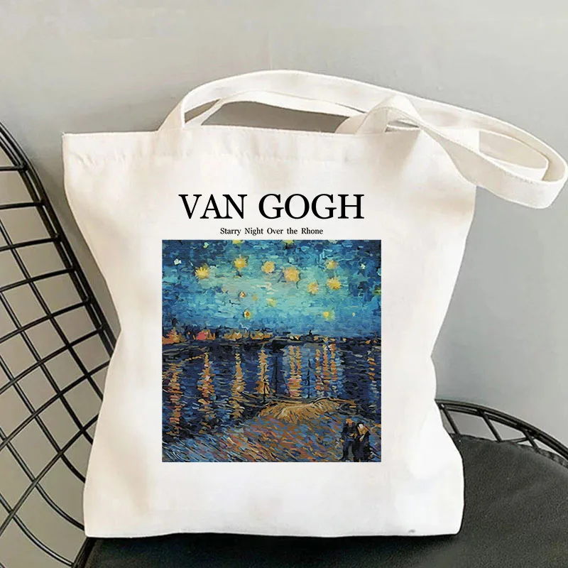 Van Gogh Starry Night Over the Rhone Shoulder Canvas Bag High Capacity Tote Bag For Girls Reusable Shopping Handbags