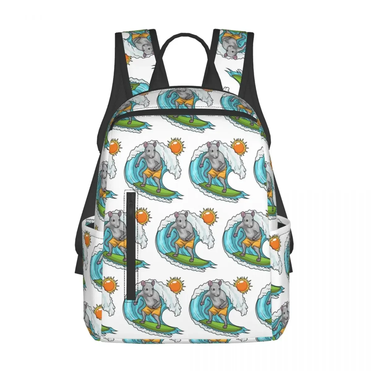 Rat Summer Surfer Backpack Large Capacity Children BookBag School Bag Shoulder Bags for Men Women
