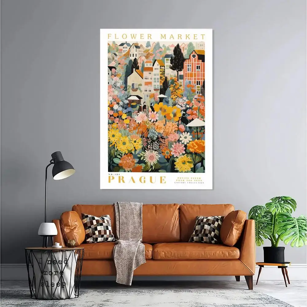 Prague Flower Market HD Wall Art Poster Czech Travel Floral Botanical Green Trendy Living Room Bedroom Home Decor Gift
