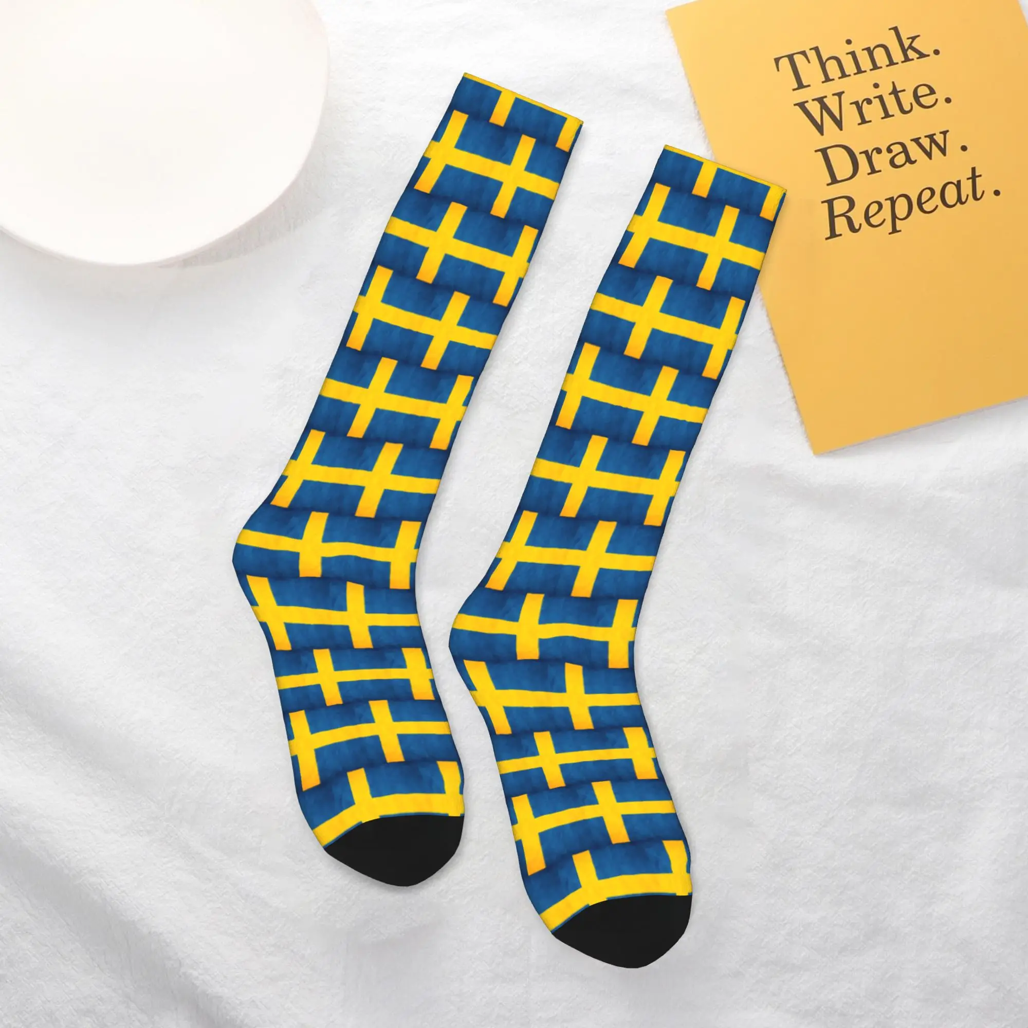 All Seasons Crew Stockings Sweden Swedish Flag Socks Harajuku Casual Hip Hop Long Socks Accessories for Men Women