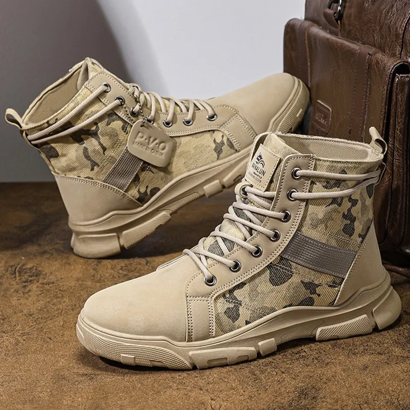 Military Boots for Men Autumn High Top Camouflage Desert Casual Flats Mens Boot Breathable Non Slip Work Shoes Zapatillas Hombre