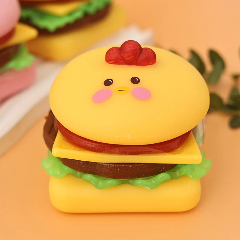 Lovely Cartoon Theme Burger Squeeze Toy PlayFood Stress Reliever for Stretching and Hand Relaxation All Age Squeeze Toy