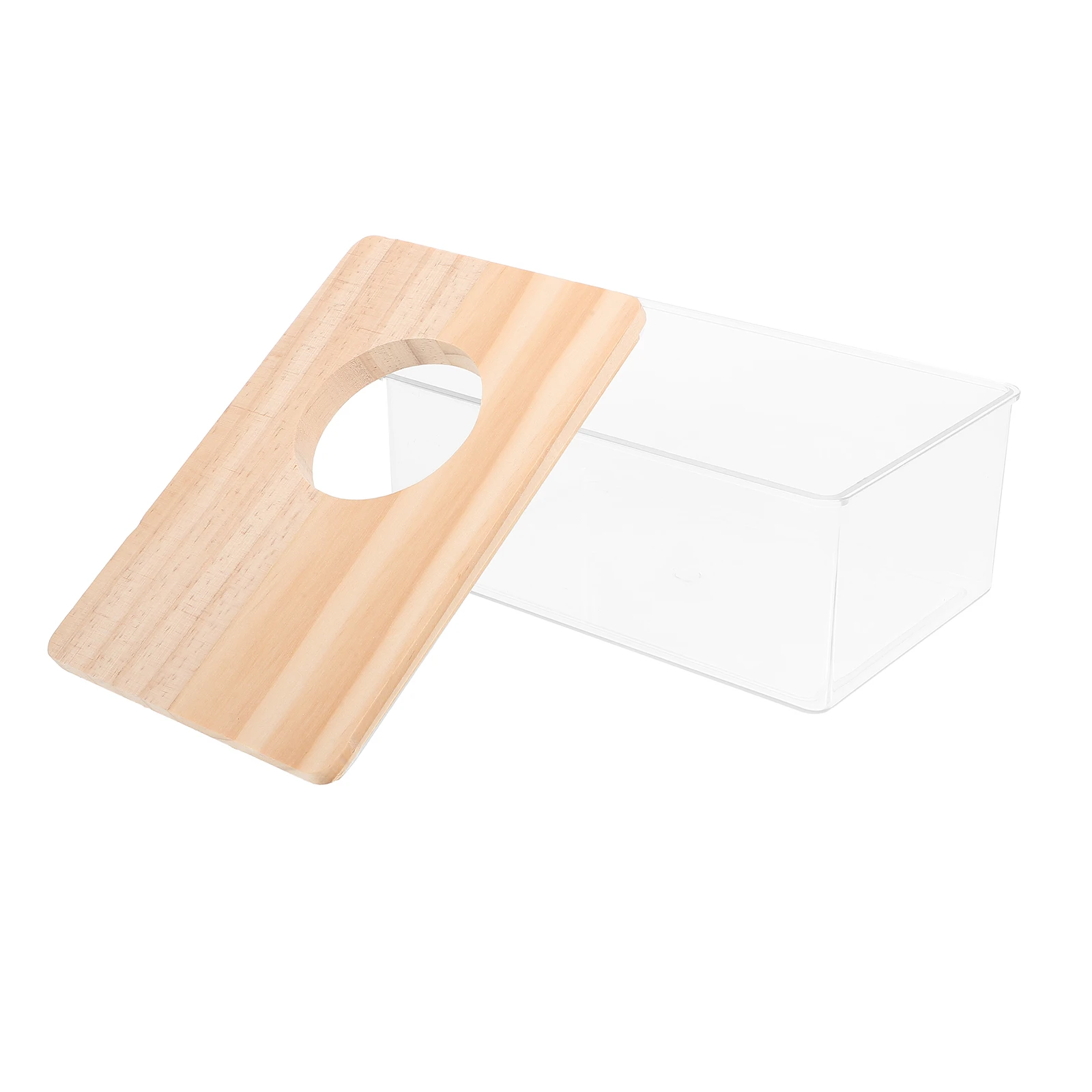 

1pc Sand Bath Box For Hamster Transparent Acrylic Shower Basin With Wooden Cover Multifunctional Toilet Digging Sand Container