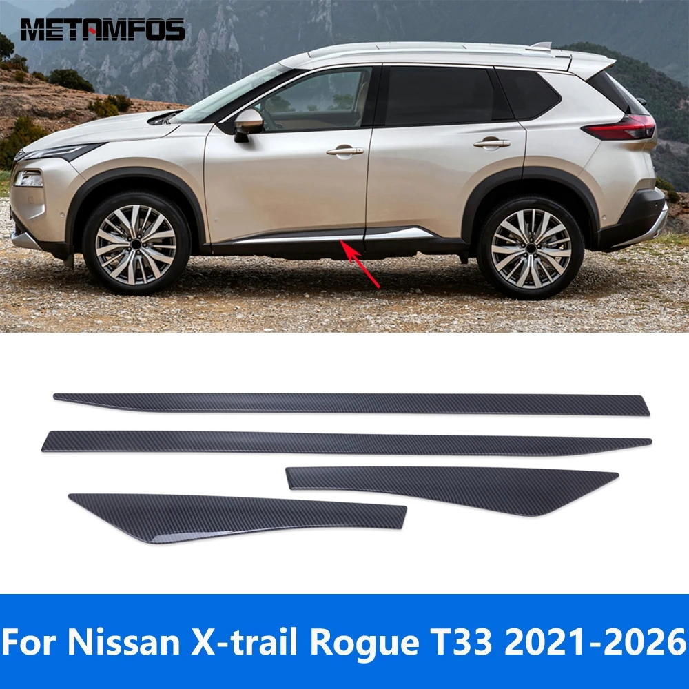 For Nissan X-trail Xtrail Rogue T33 2021-2025 2026 Chrome Door Side Line Strip Body Skirt Molding Trim Sticker Car Accessories