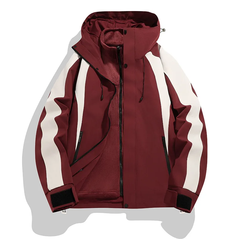 Men Jacket Autumn Winter New Contrast Color Long Sleeve Male Coat Windproof Thicken Outdoor Sport Three-in-one Man Outerwear