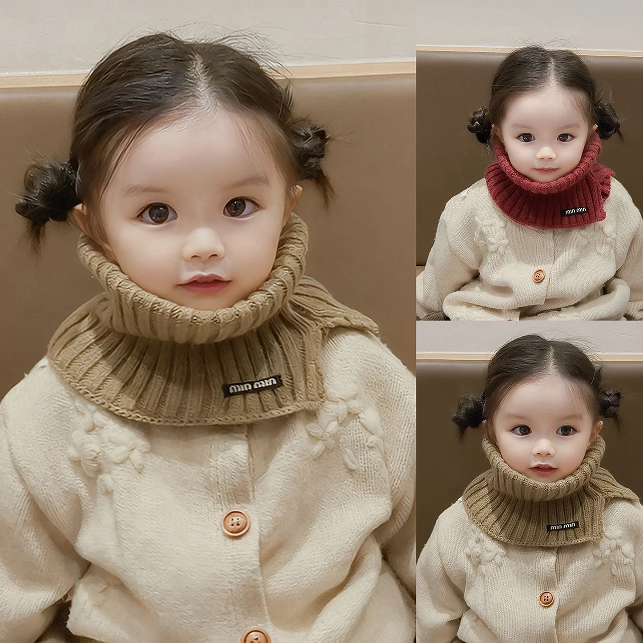 Solid Color Woolen Knit False Collar for Children Warm Neck Cover Boy Girl Kid Neckerchief Outdoor Winter Baby Short Scarf Visor