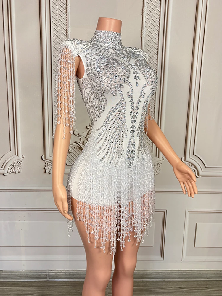 مثير الفضة حجر الراين ارتداءها النساء عرض الأداء زي المغني المرحلة ارتداء حفلة عيد ميلاد الزي ملهى ليلي Dancewear 4822