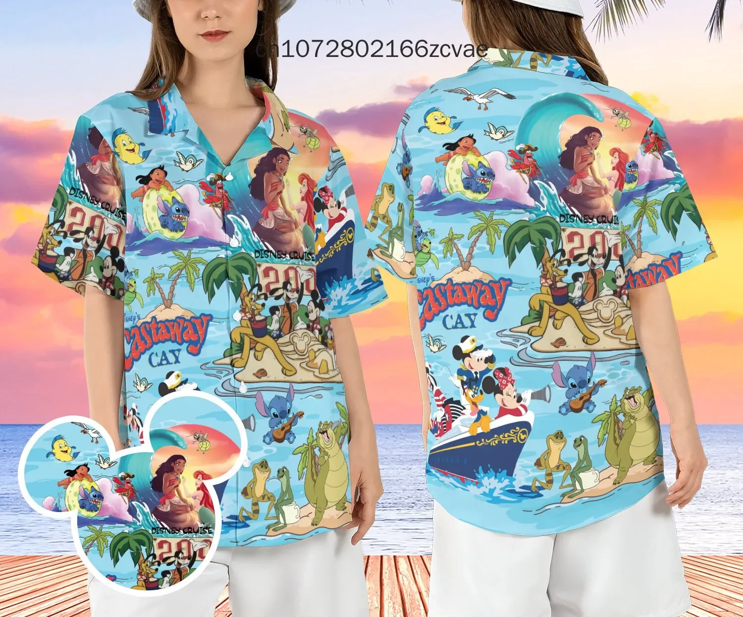 New Disney Moana Princess Hawaii Shirt Men's And Women's Button Disney Hawaiian Shirts Casual Fashion Street Shirts