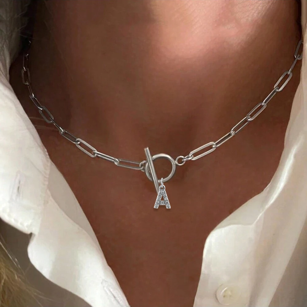 Necklaces for women Stainless Steel Cross Buckle Chain Initial Letter Zircon Pendant Fashion Valentine\'s day Jewelry Gifts