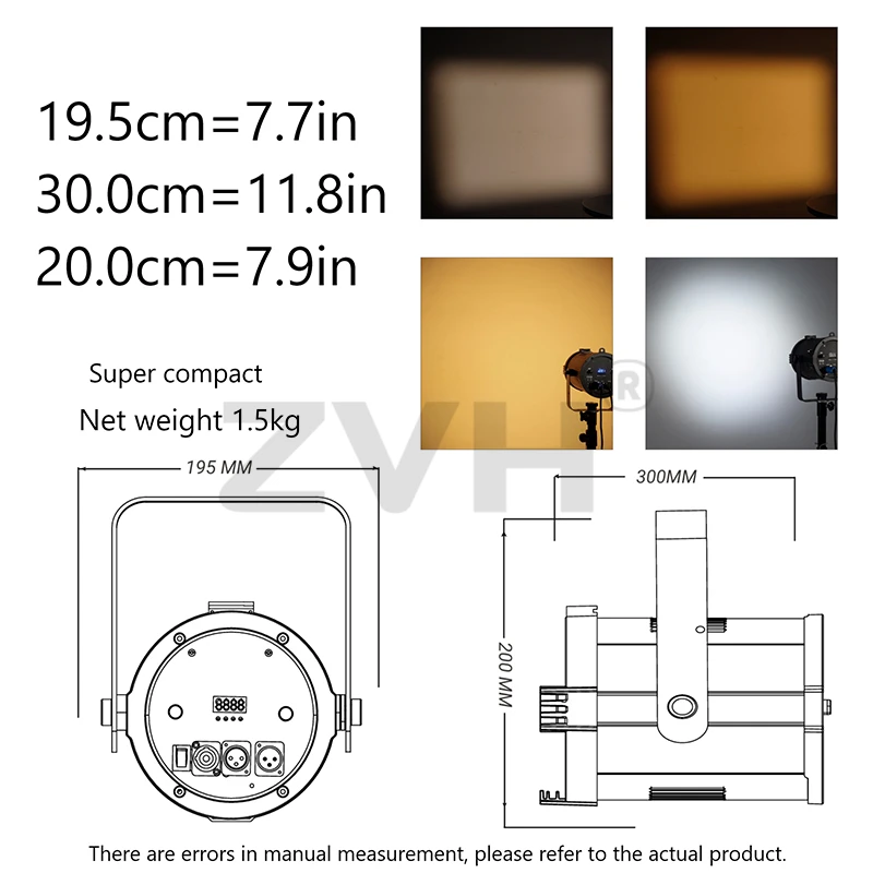 Stage Lighting with Barn Doors 200W Frensel Spot Lights Manual Knobs Zoom LED 25° - 65° DMX Control LED Par Lamps for Exhibition