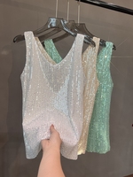 2024 New European and American Sequined V-neck Vest Worn Inside A Suit Bottoming Shirt and Worn Outside A Sparkling Top