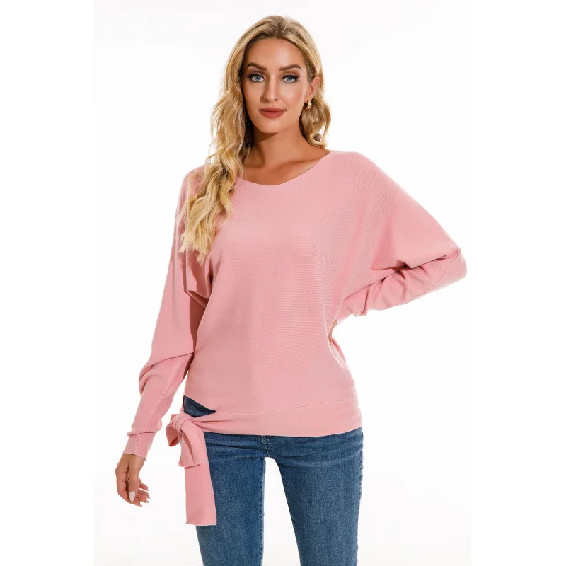 

2025 New European and American Style Plus Size Irregular Lace-Up Loose Sweater for Women