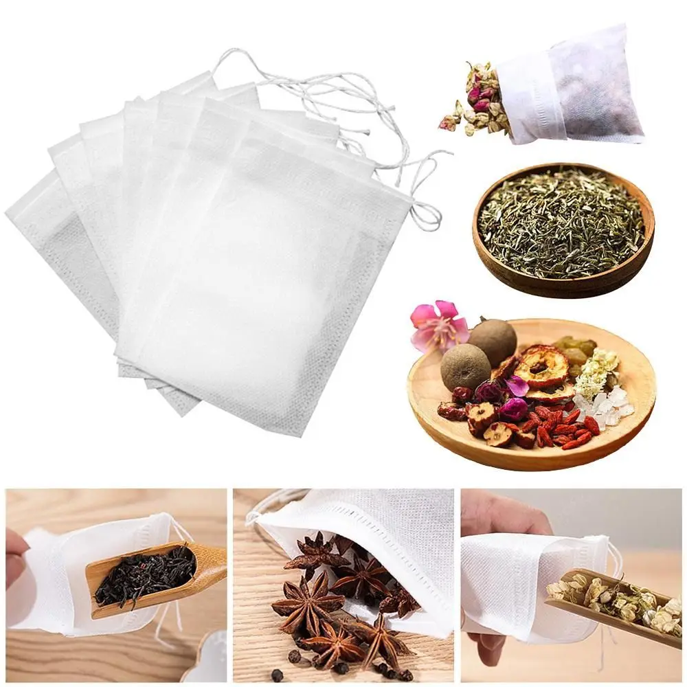 

100Pcs Drawstring Disposable Coffee Pouches Non-woven Fabric Drawable Tea Infuser Transparent Large Disposable Teabags