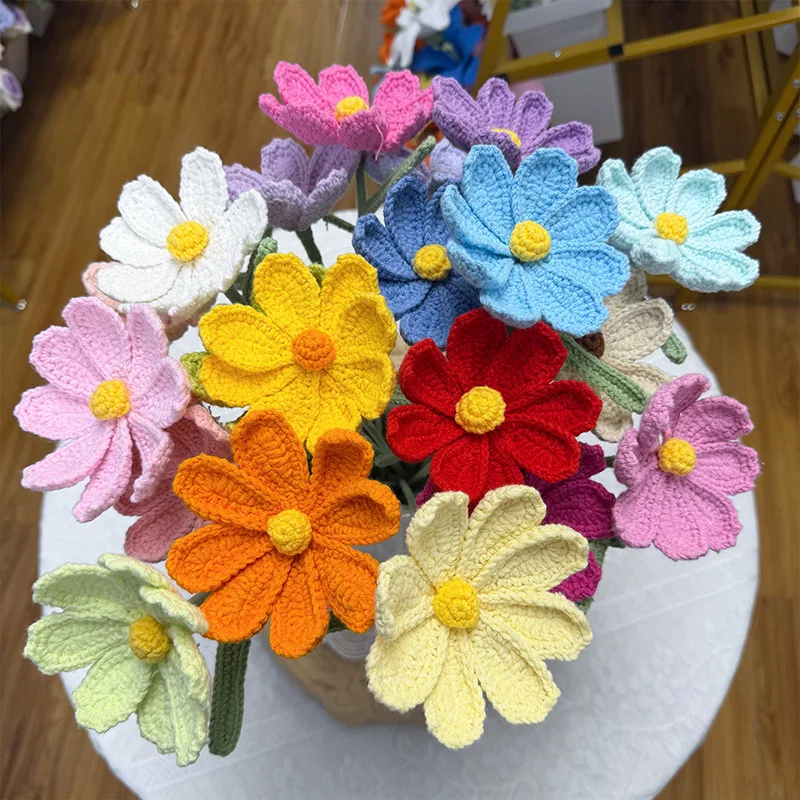 

Galsang Flower Crochet Bouquet Handmade Knitted Flowers Creative Fake Flowers Bouquet Wedding Valentine's Day Gift Home Decor