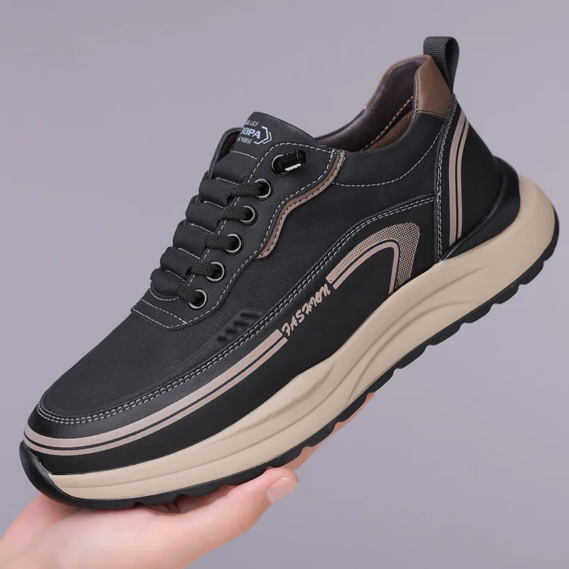 

2024 весенне-осенние кроссовки на платформе для мужчин, модные повседневные спортивные туфли из коровьей кожи на мягкой подошве, мужские кружевные новые дизайнерские туфли для мужчин