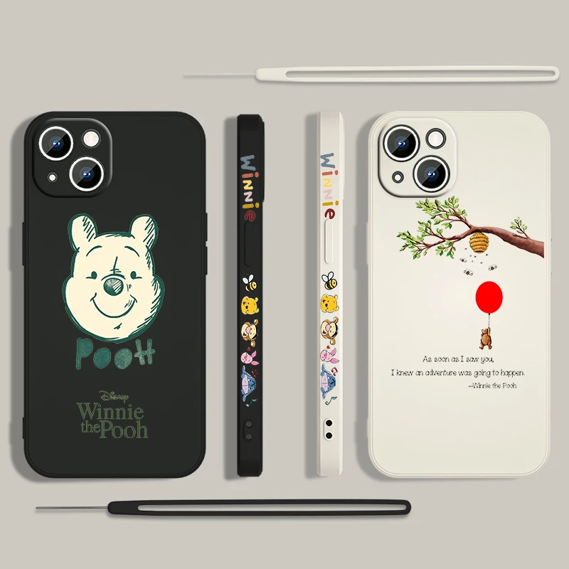 Winnie The Pooh In A Balloon Phone Case For Apple iPhone 15 14 13 12 11 Pro Max Plus 8 7 SE Liquid Left Rope Soft Cover