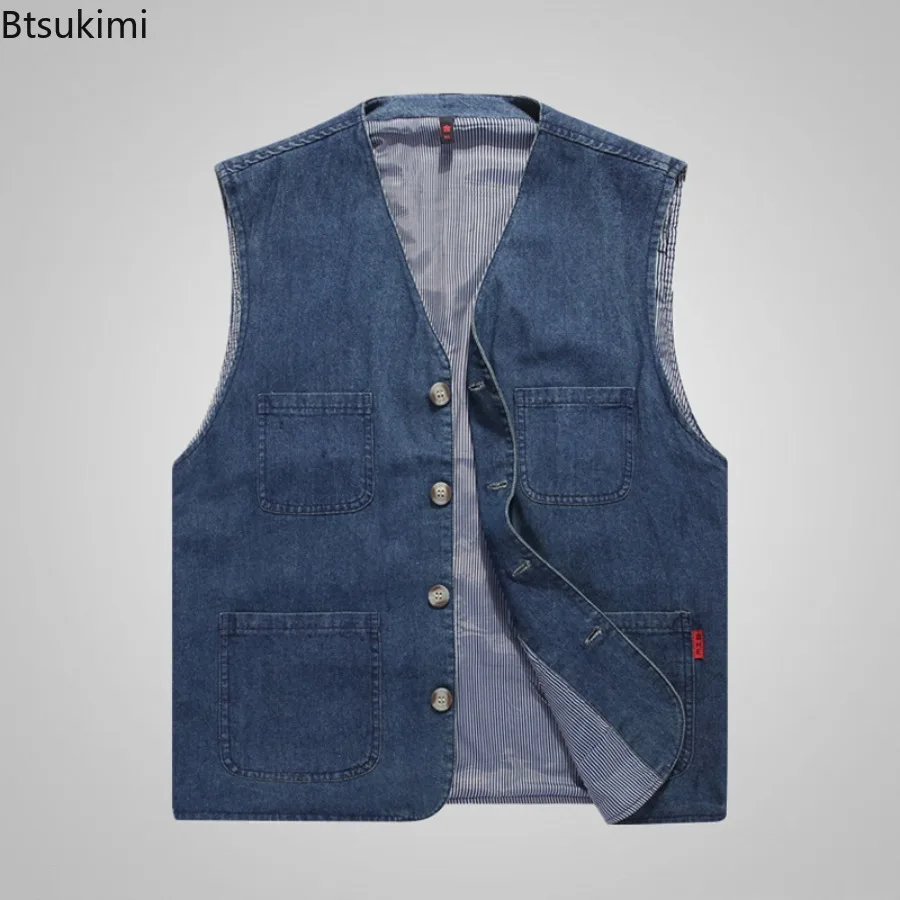 Plus Size Men's Pure Cotton Vest Spring Autumn Multi-pocket Outdoor Casual Sleeveless Jackets Men Fishing Photography Waistcoats