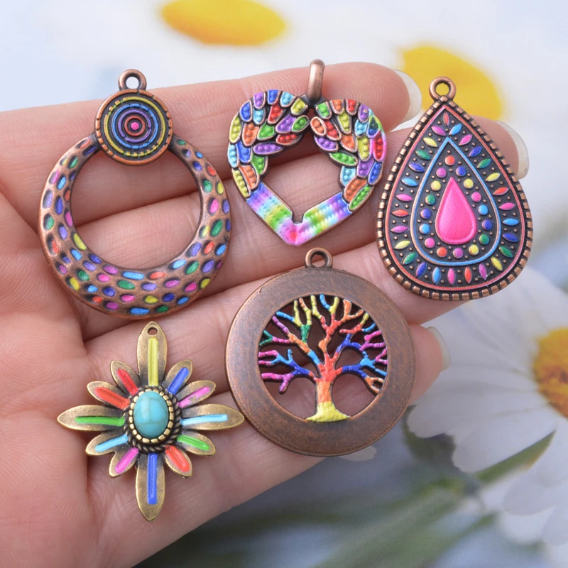 12 Stück/Set, ethnische, antike Bronze-Anhänger für die Schmuckherstellung, Vintage, runde Muschel-, quadratische, Boho-Anhänger, zum Selbermachen, Damen-Ohrringe. – Detail 6