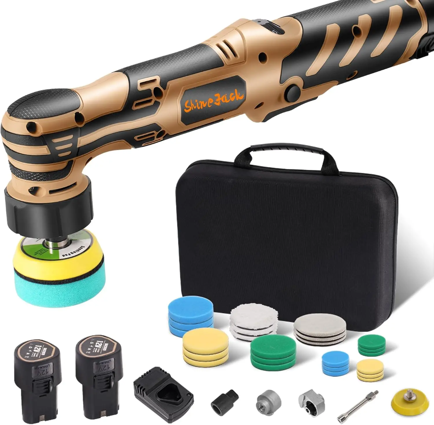 Mini Car Polisher,Cordless Orbital Buffer with Batteries Pads Kit, 6 Variable Speed 2500-6500RPM for Car Detailing 1 Inch, 1.5 I