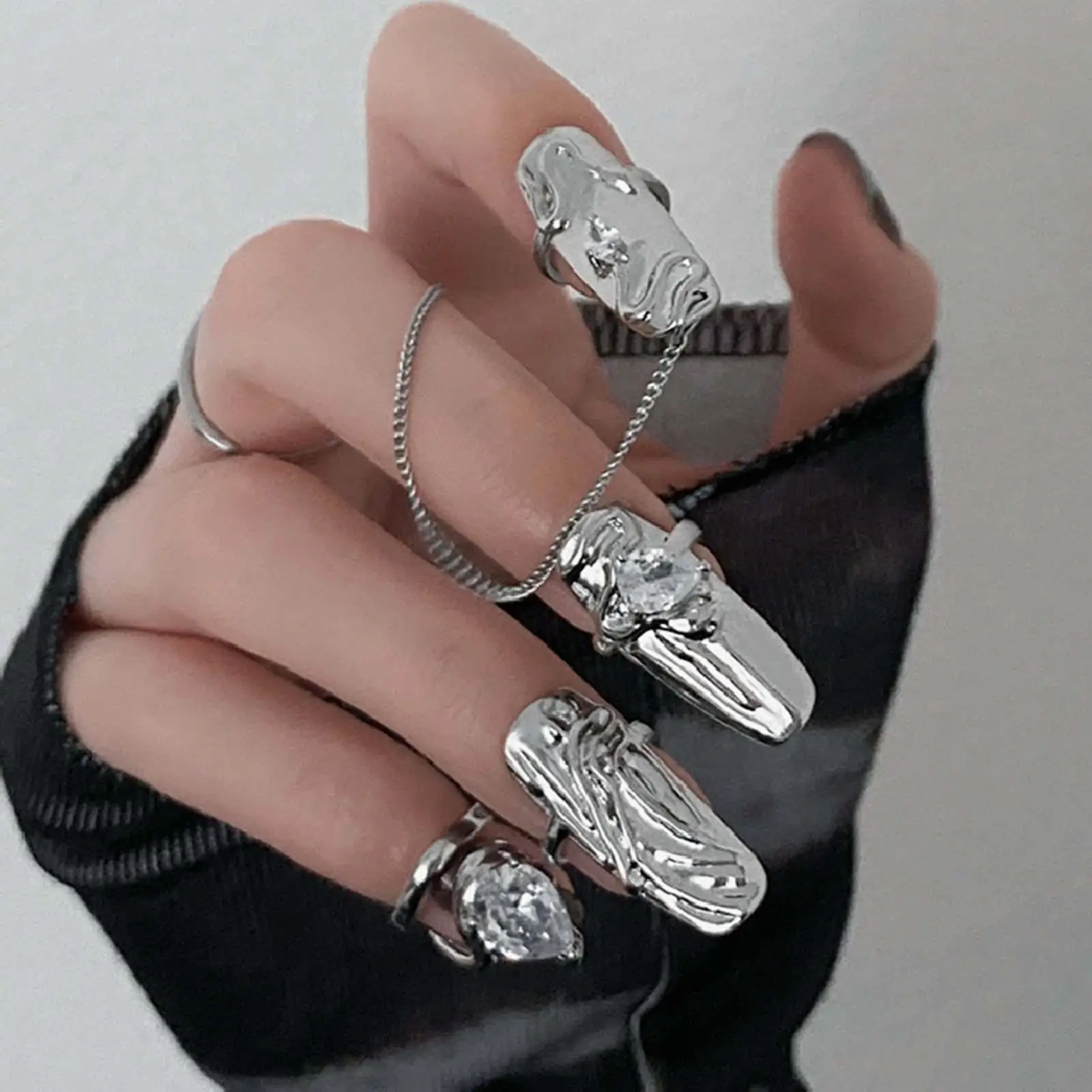 4 Rock Gothic Finger Tip Nail Art Charms Armour Jewelry Women Fashion for Halloween Women Wear Cosplay