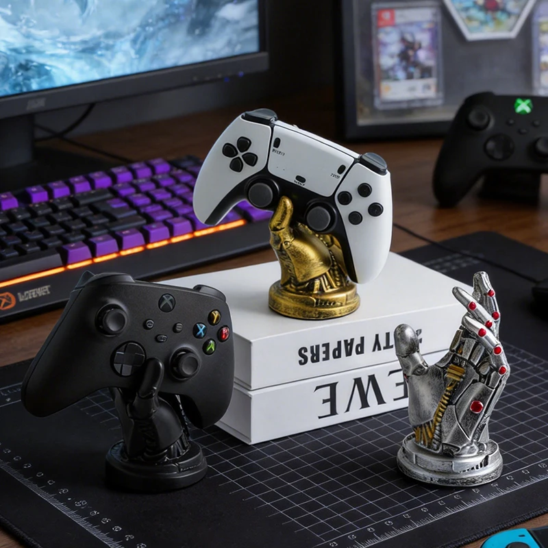 Sci-Fi Mechanical Hand Game Controller Holder Resin Stand for PS5 Xbox Switch Robot Sculpture Decor for Gamer Gaming Desk view 3
