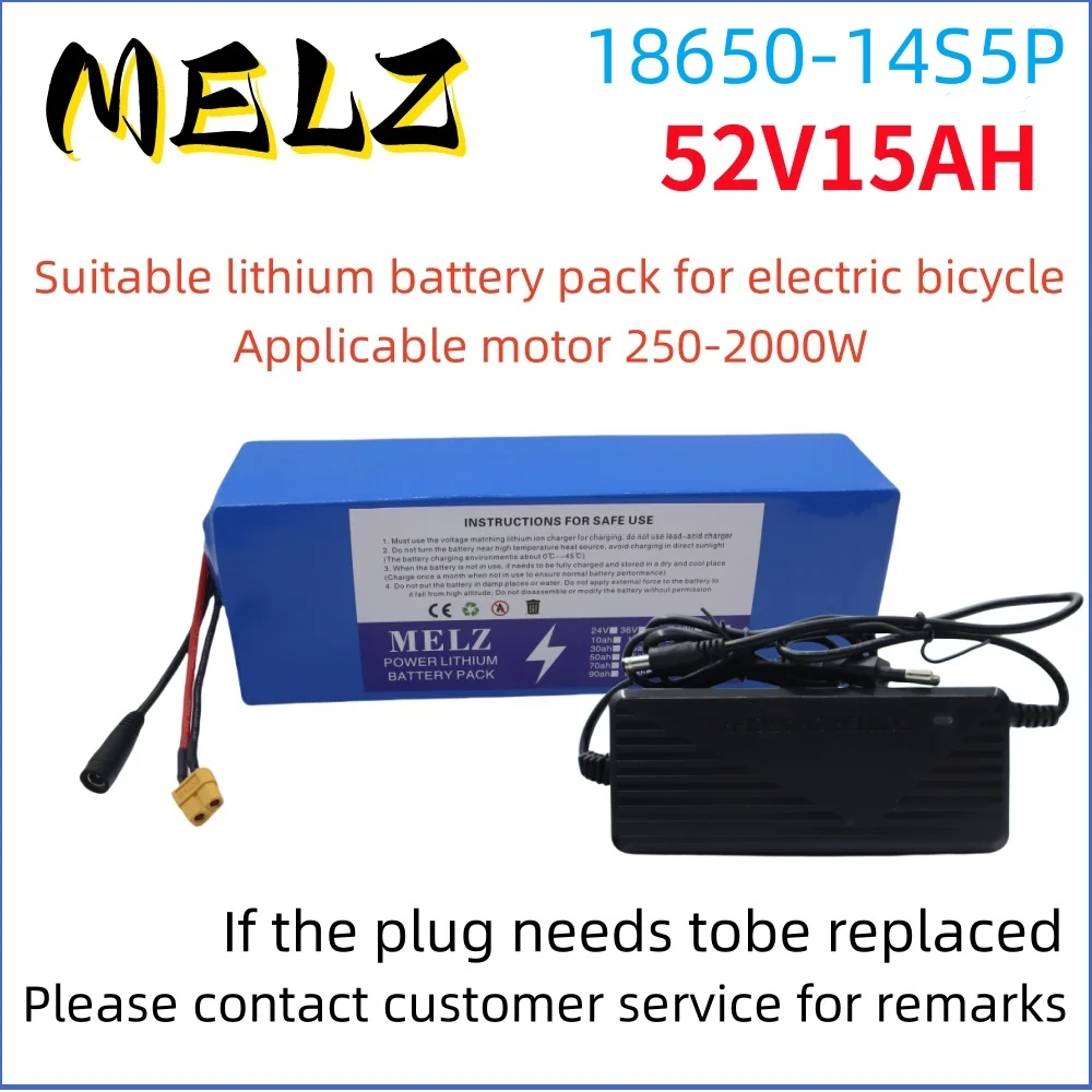 

52V15Ah 18650 lithium battery pack 15000mAh 14S5P long life built-in BMS rechargeable battery+complimentary 58.8V2A charging