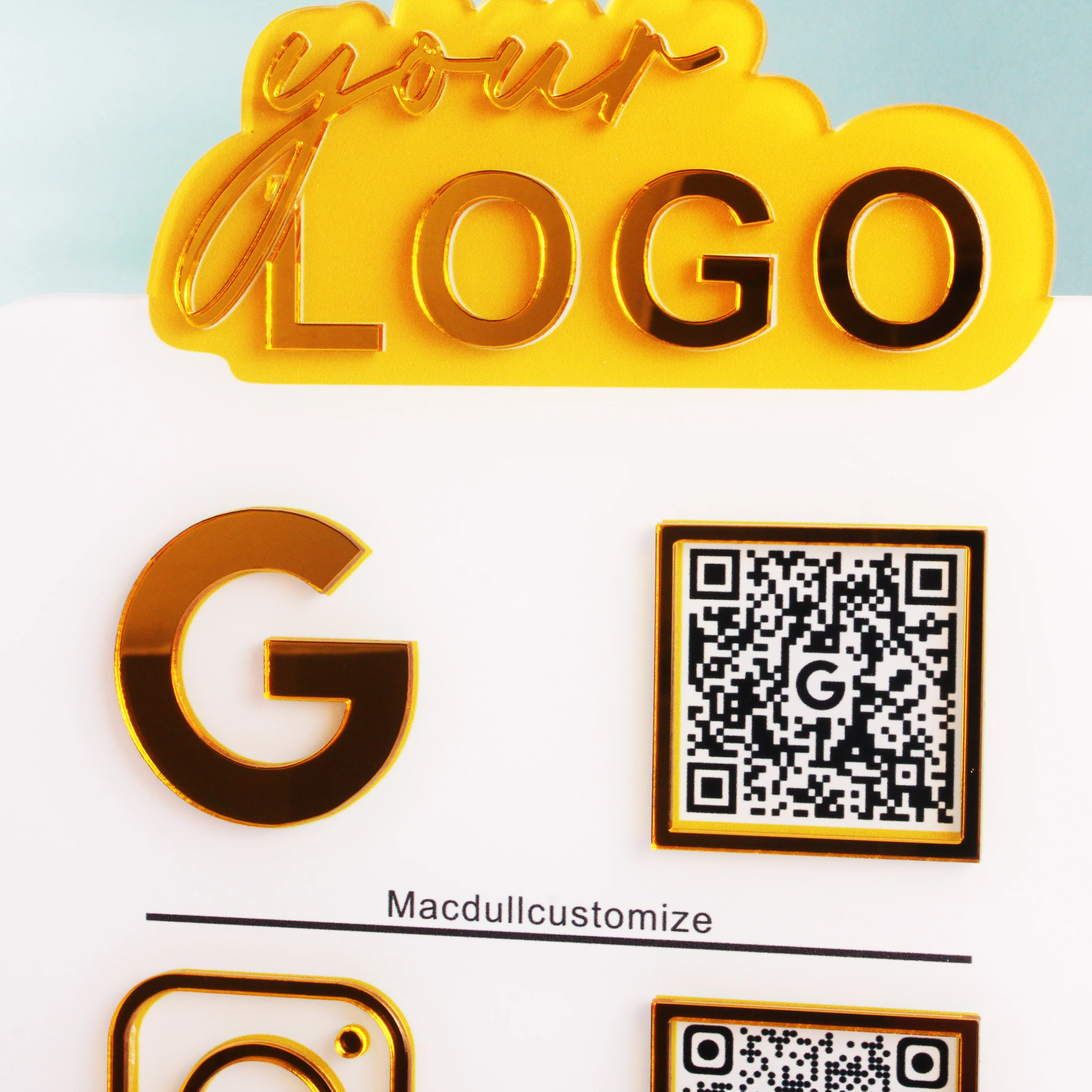 علامة دفع رمز الاستجابة السريعة من الأكريليك المخصص مع قاعدة أكريليك شعار شخصي متعدد رمز الاستجابة السريعة وسائل التواصل الاجتماعي لمراجعة أعمال Google