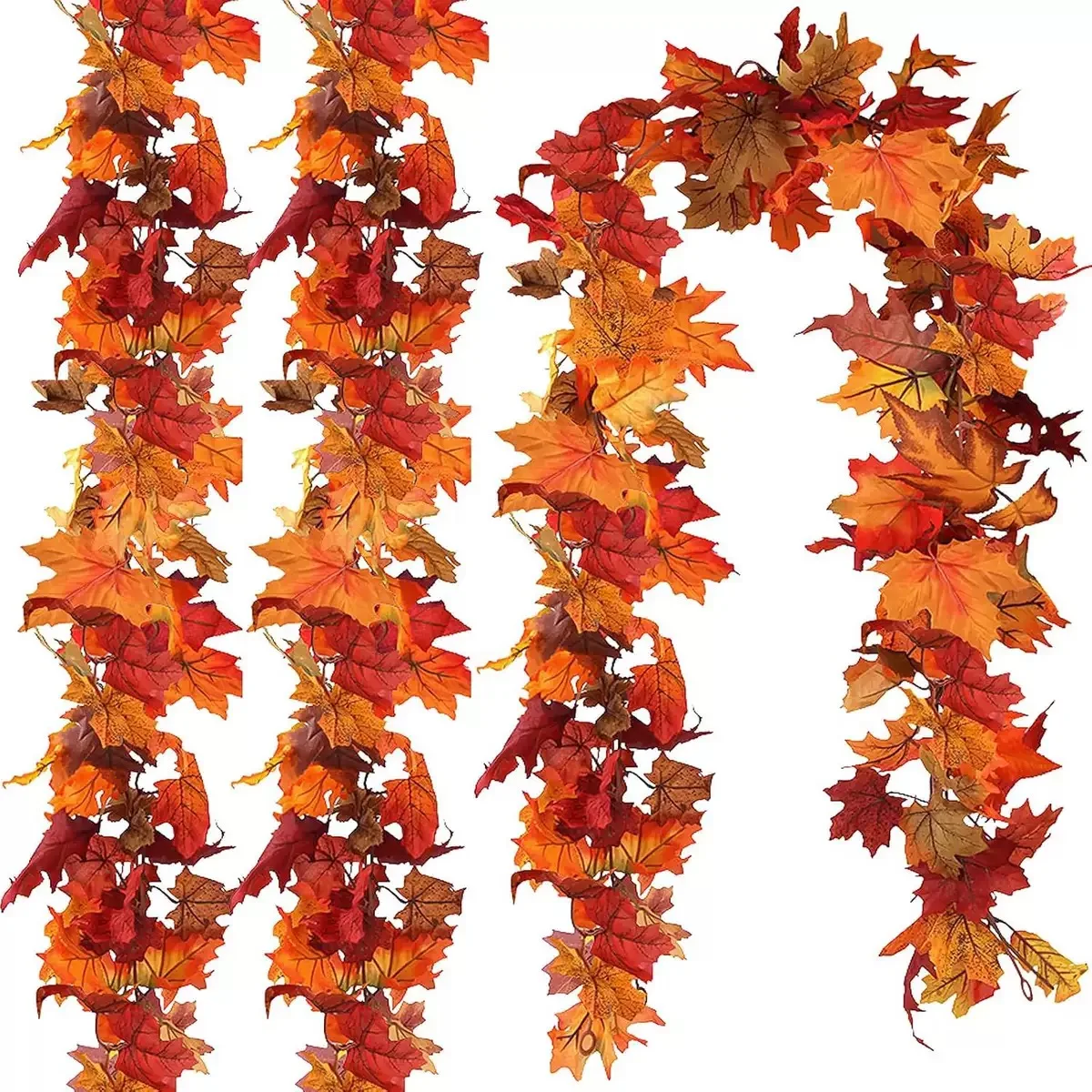 2M Artificial Fall Maple Leaf Garland Fake Plants Autumn Decor Leaves Vine for Thanksgiving Halloween Festivals Wedding Decora