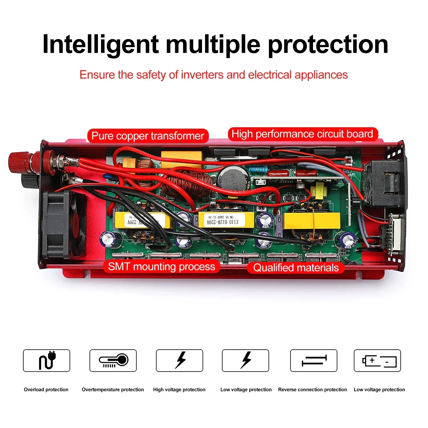 Pure Sine Wave Inverter DC to AC 12V/24V to 220V 50HZ 1000W 2000W 2200W 3000W Car Power Inverter with LED Display