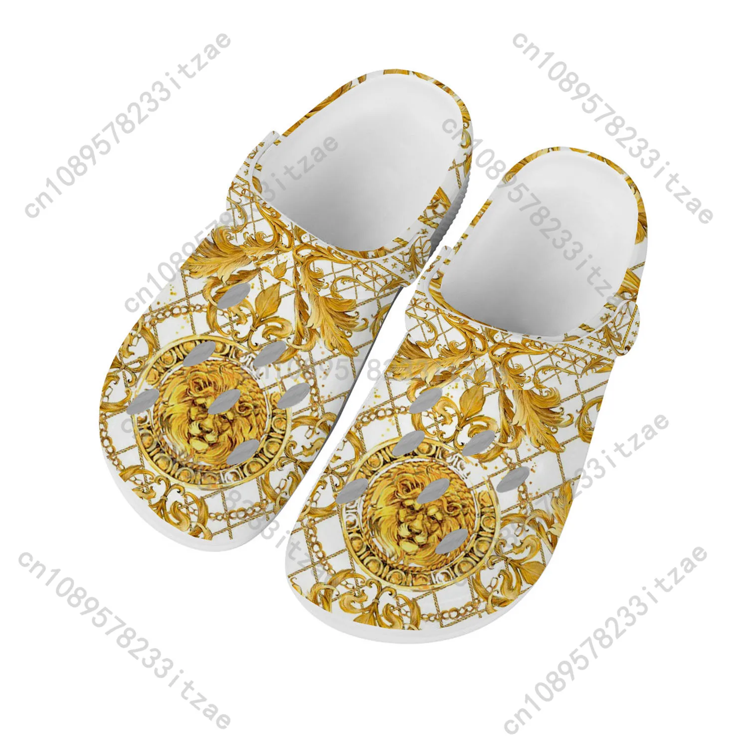 

Luxury Golden Floral Prints Home Clog Mens Women Youth Boy Girl Sandals Shoes Garden Custom Breathable Shoe Beach Hole Slippers