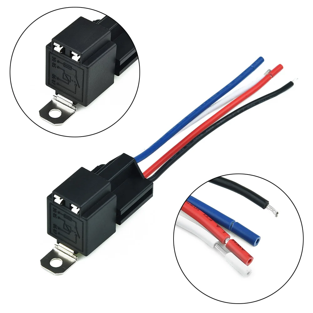 High Quality 12V Automotive Relay 4 Pin With Socket Base/Wires/Fuse Included 30A Amp SPST Polyamide Black Brand New 1pcs