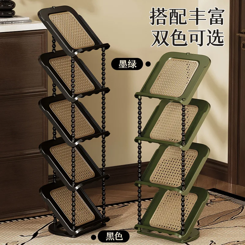 

Floor-to-ceiling medieval rattan inclined shoe rack behind the door Multi-layer entrance Corner rack Space-saving