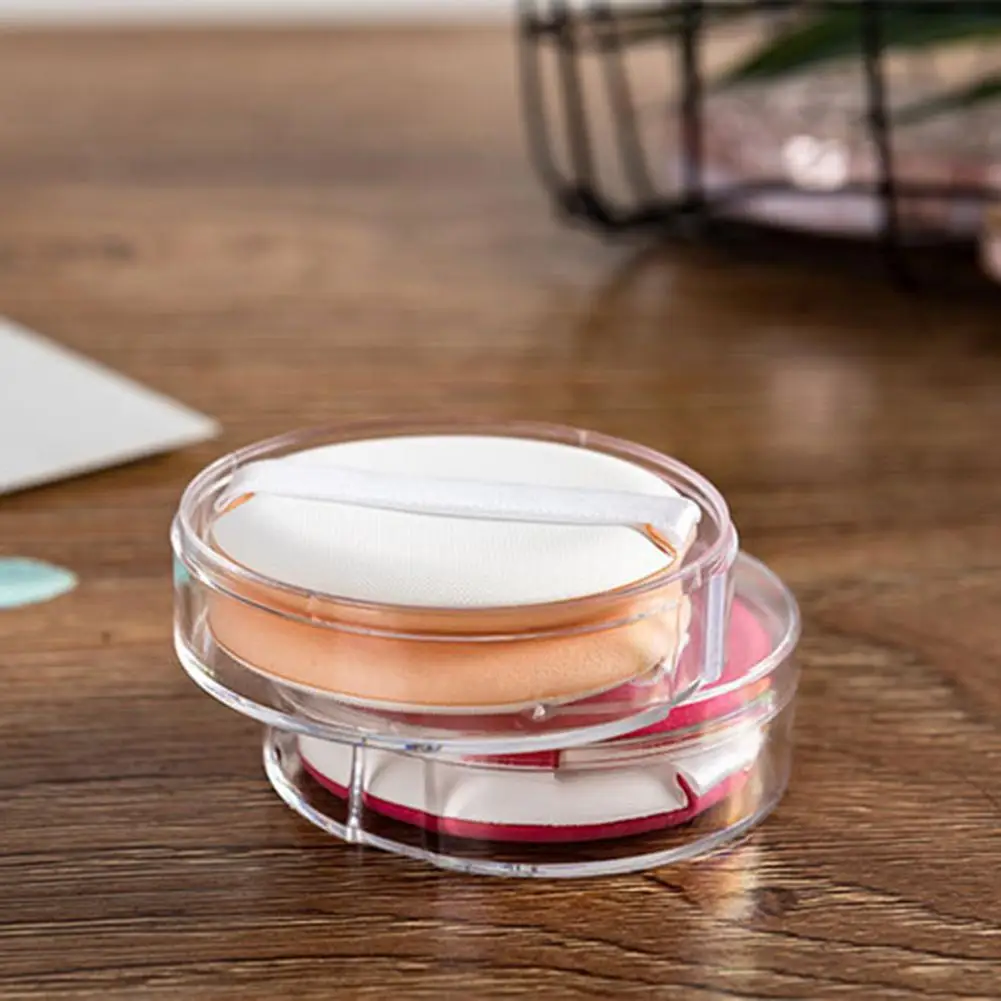Makeup Powder Puff Box Clear Empty Stackable Waterproof Storage Plastic Round Shaped Air Cushion Box