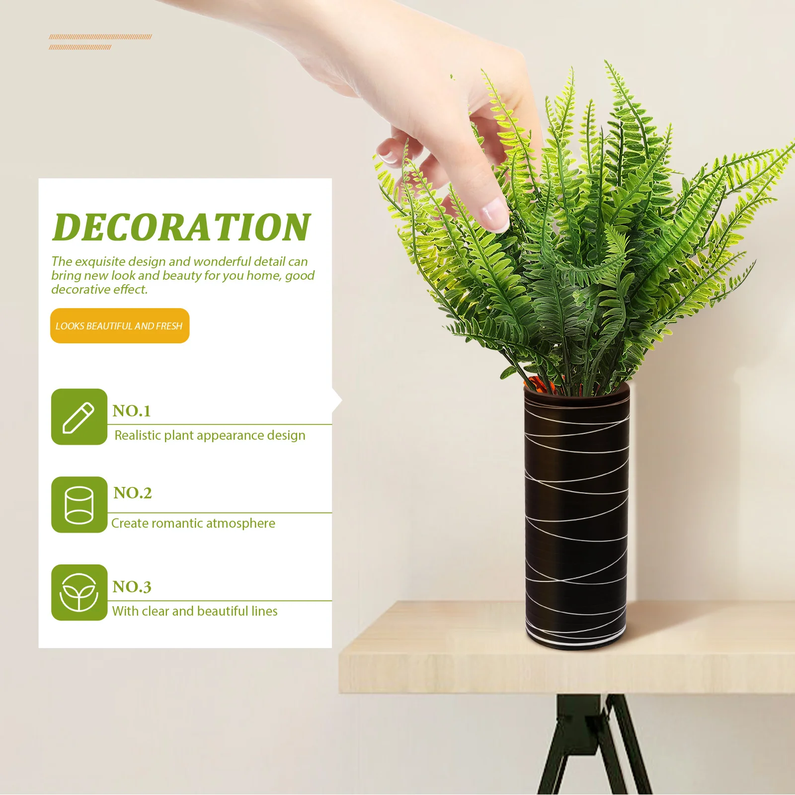

8pcs Artificial Fern Plants Realistic Faux Leaf Uv Resistant Waterproof Indoor Outdoor Wedding Bouquet Decoration