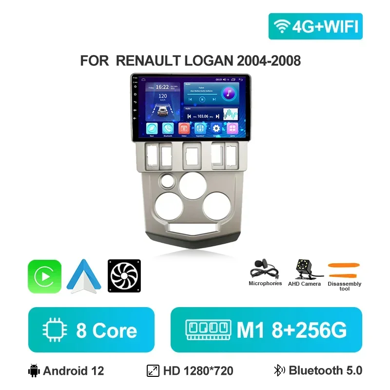 Autoradio Voor Renault Logan L90 2004 2005 2006 2007 Android 12 Multimedia Video Player GPS 4G Carplay autoradio Head Unit - afbeelding 1